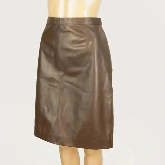 Burberry London Chocolate Brown Leather Midi Pencil Skirt - Picture 1 of 5